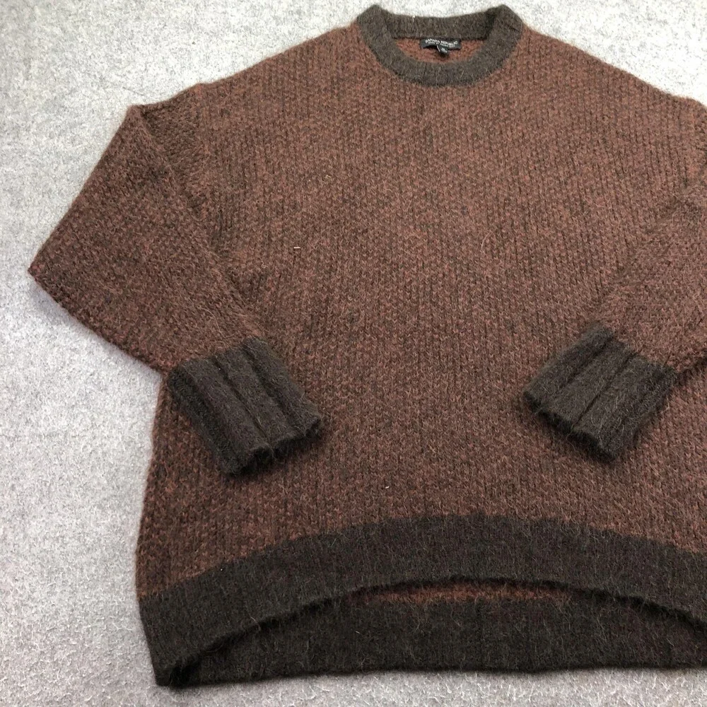 Banana Republic Sweater Mens Medium Brown Fuzzy Chunky Knit Crewneck Heavyweight